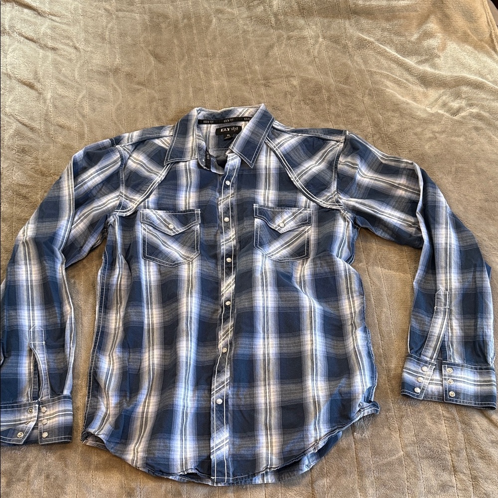 Ely Cattleman Blue and White Plaid Shirt